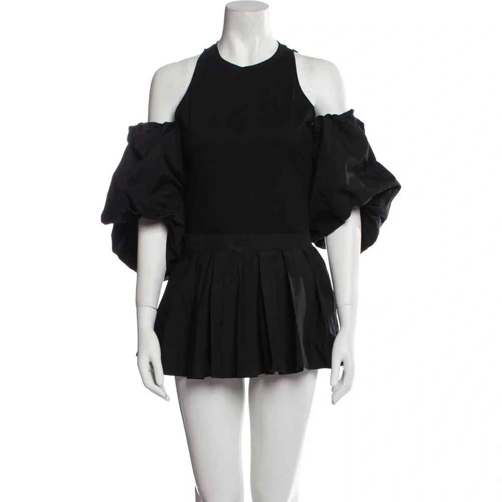 NWT Alexander McQueen Off Shoulder Cotton Top with Puff Sleeves in Black - Picture 1 of 13